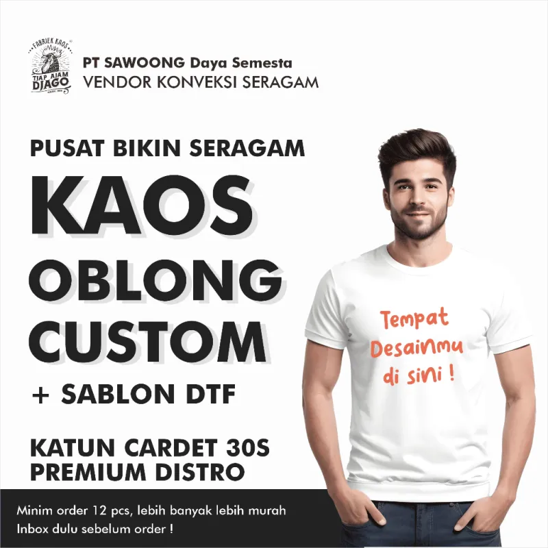 Seragam KAOS OBLONG CUSTOM Katun Cardet